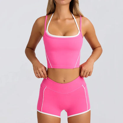 Ropa interior deportiva, chaleco, pantalones cortos, sujetador con tirantes, espalda descubierta, pilates, ajustado, elástico, para fitness, correr, yoga, conjunto de ropa para mujer