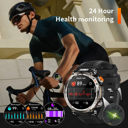 Reloj inteligente para hombre, nuevo, con batería de 600 mAh, control de la temperatura, el oxígeno en sangre, la salud, brújula, IP68, resistente al agua, linterna LED