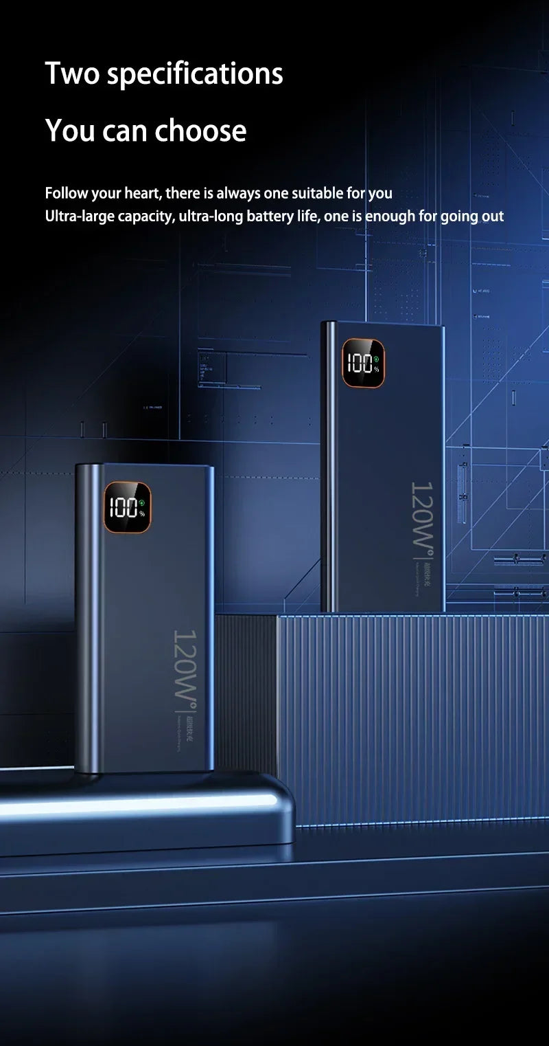 Batería externa portátil Xiaomi de 500.000 mAh y 120 W con carga ultrarrápida y gran capacidad, con pantalla digital para iPhone y Samsung.