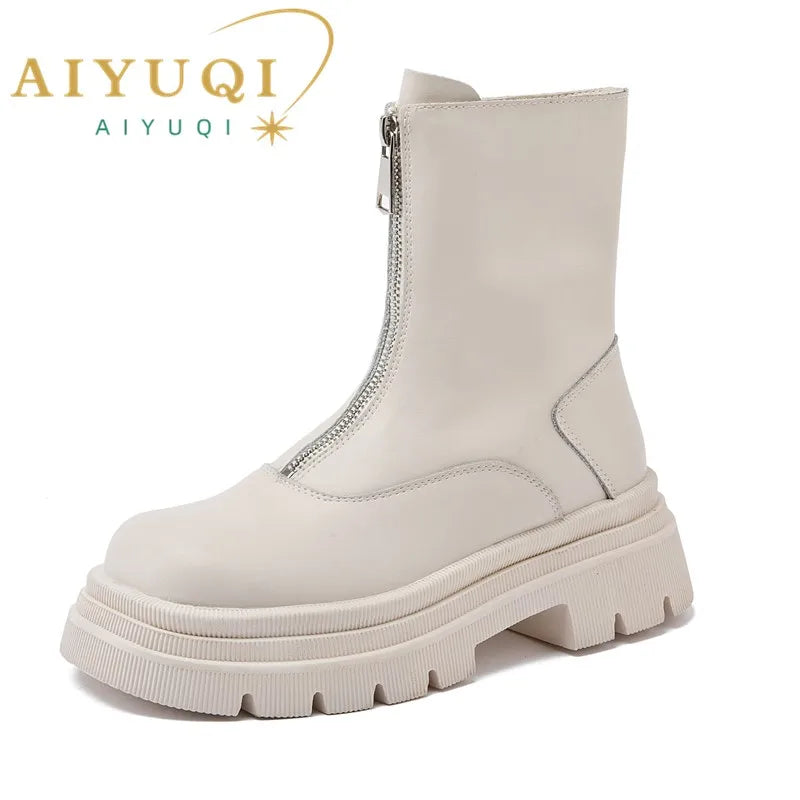 AIYUQI Women Chelsea Boots Genuine Leather 2025 New Warm Winter Boots Women Non Slip British Style Front Zipper Women Booties