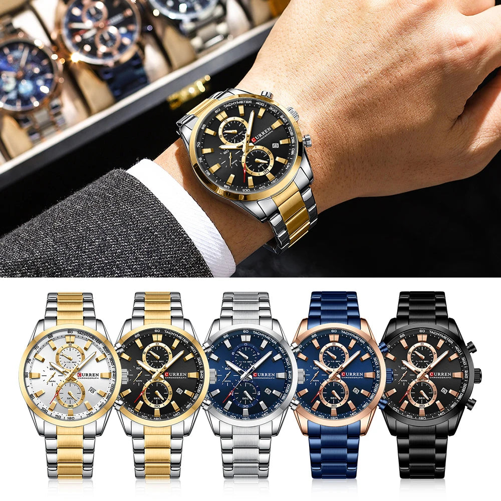 Reloj deportivo CURREN de cuarzo con cronógrafo para hombre - Pulsera de acero inoxidable y esfera multifuncional