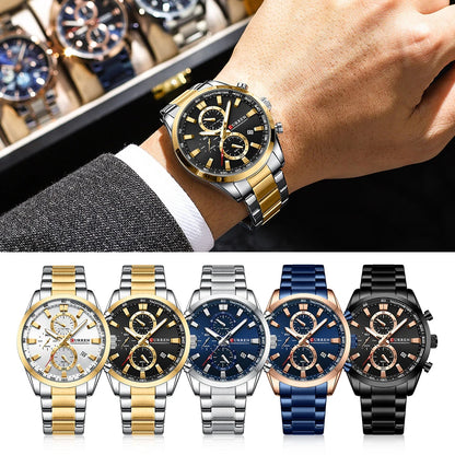 Reloj deportivo CURREN de cuarzo con cronógrafo para hombre - Pulsera de acero inoxidable y esfera multifuncional