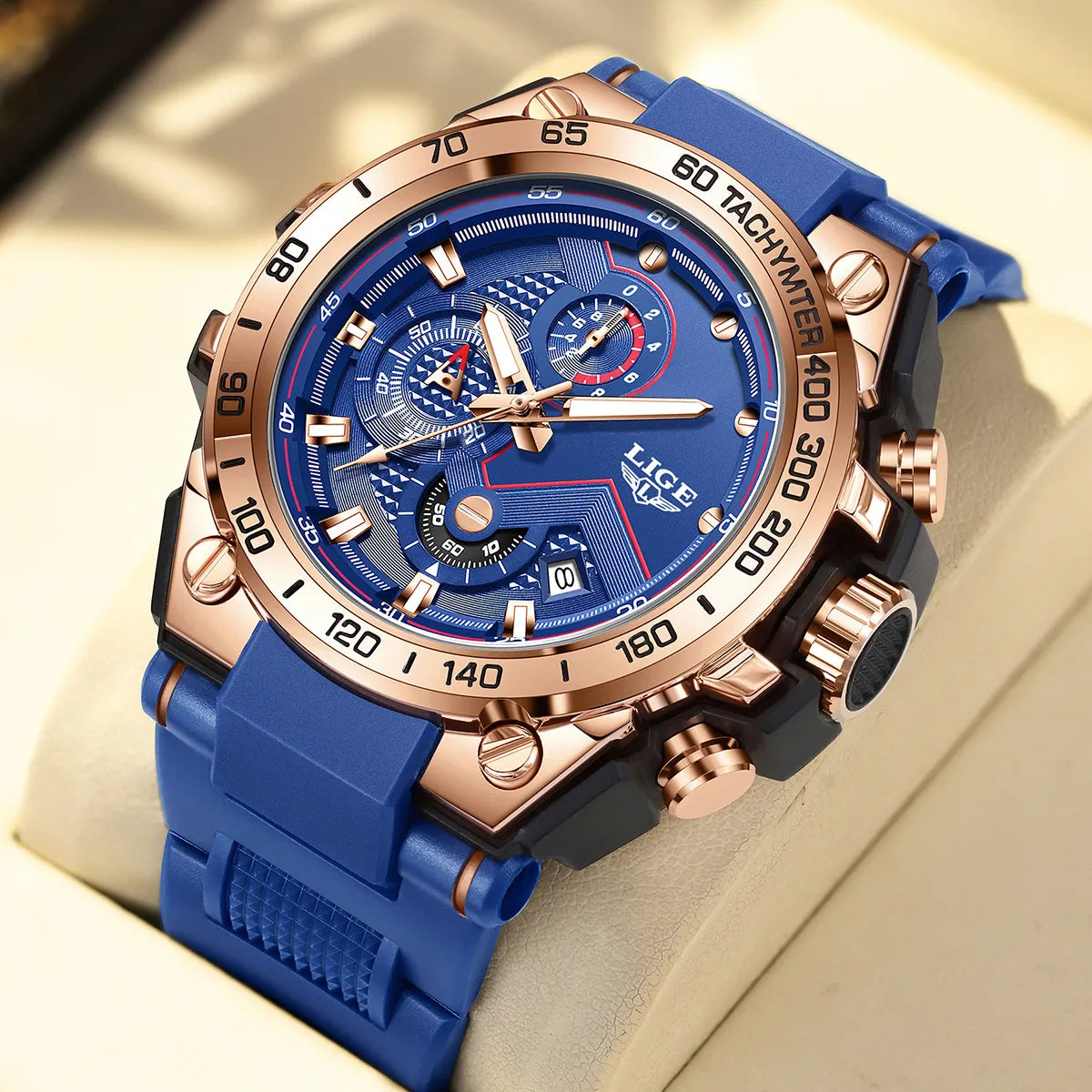 Reloj LIGE para hombre, multifunción, correa de silicona, resistente al agua, luminoso, calendario, moda, deportivo, cuarzo.