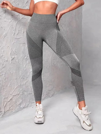 Leggings deportivos de cintura alta con rayas y malla para mujer, levantan glúteos y cadera, ideales para entrenamiento al aire libre, correr, yoga y gimnasio.
