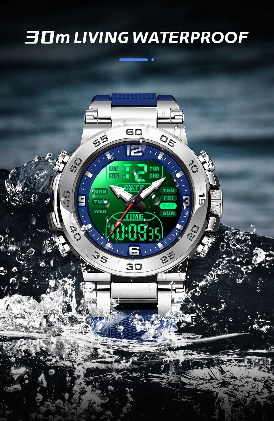 Relojes FOXBOX para hombre, marca superior, reloj de pulsera analógico digital de cuarzo de lujo para hombre, reloj luminoso con pantalla de doble horario resistente al agua para hombre