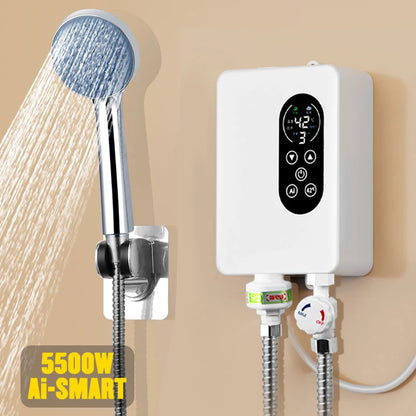 Calentador de agua instantáneo inteligente de pared con ducha eléctrica sin tanque y calentamiento rápido. Termostato para baño y cocina. 110V/220V