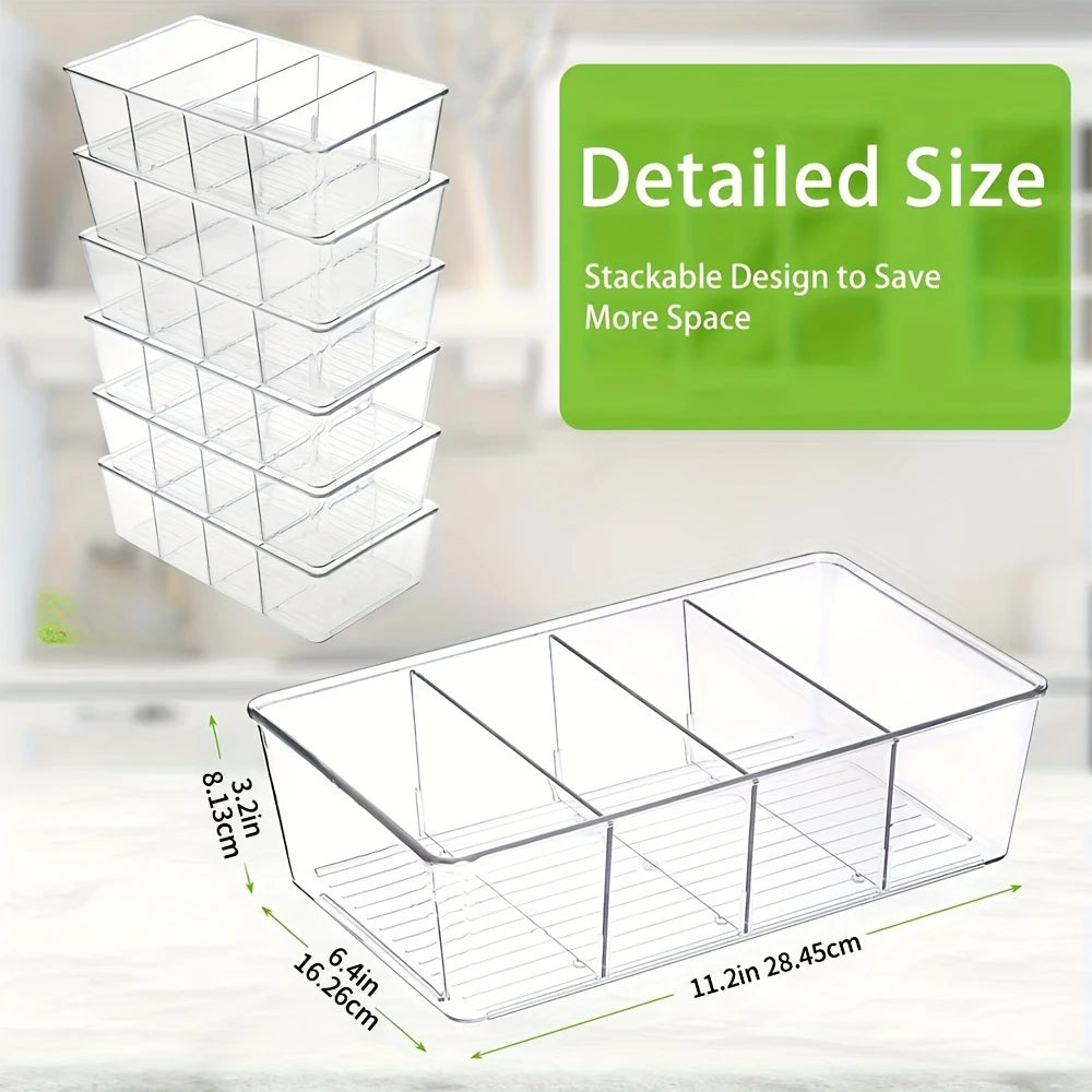 Contenedor transparente para almacenar refrigerios, apilable, ajustable y fácil de limpiar. Ideal para condimentos, especias y cajas de embalaje.
