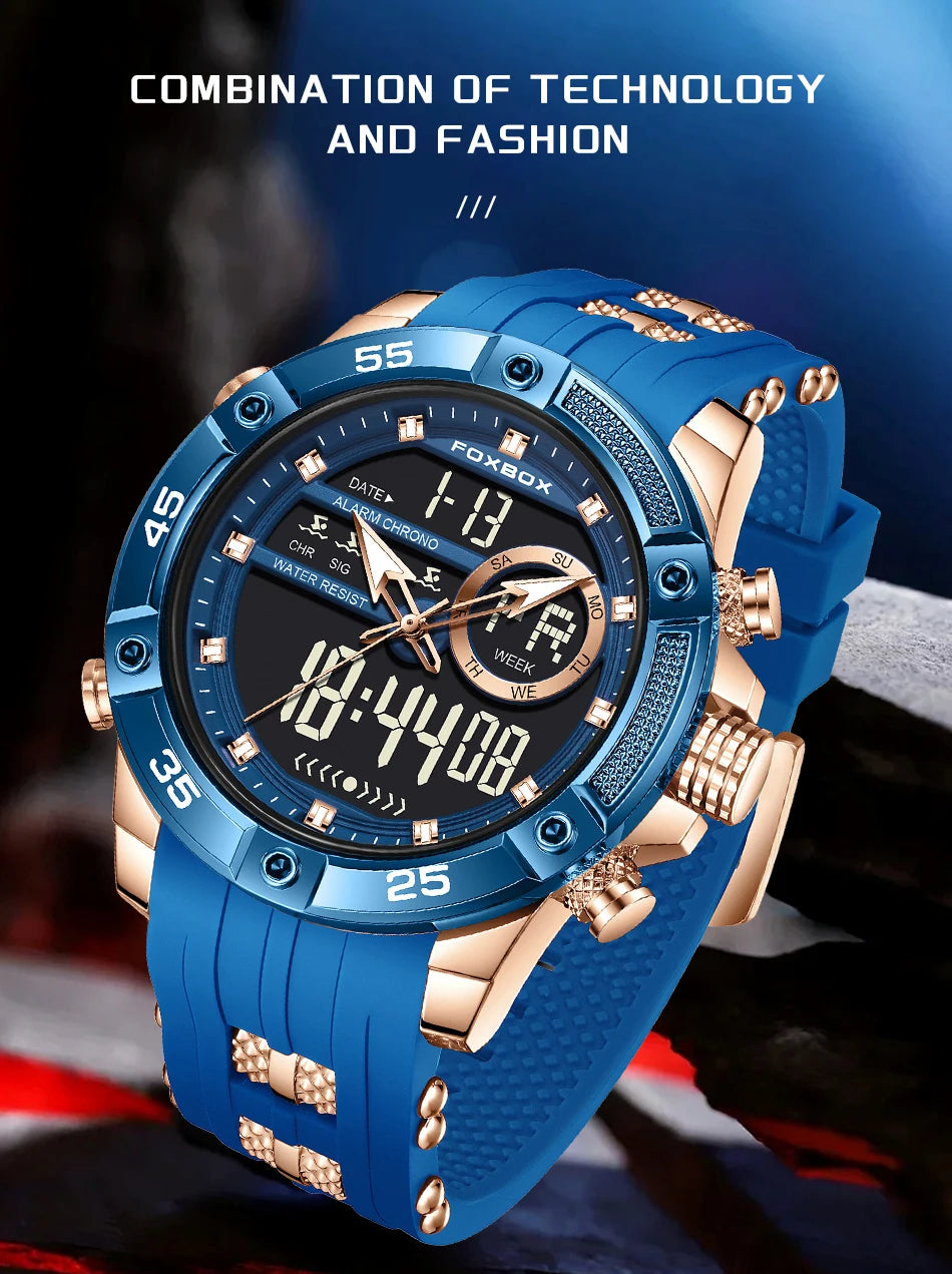 Nuevo reloj de pulsera de cuarzo original de lujo de la marca FOXBOX para hombre, reloj analógico digital resistente al agua de estilo militar a la moda para hombre