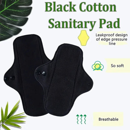 Juego de 3 compresas menstruales reutilizables de algodón puro, negras, impermeables, para flujo abundante y grandes.