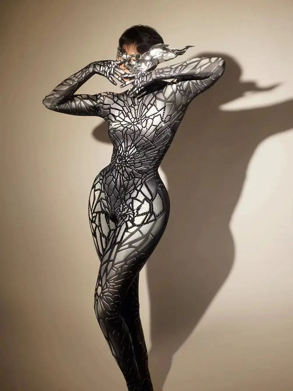 Mono con brillantes y diamantes de imitación para mujer, sexy, elástico, para baile, fiesta, cantante, escenario, cumpleaños, disfraces de Drag Queen Posui 7G