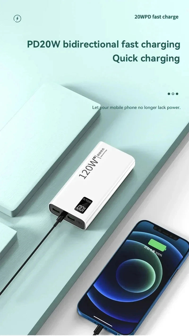 Banco de energía Xiaomi de 500.000 mAh y 120 W, carga ultrarrápida, gran capacidad, para iPhone, Samsung y Huawei.