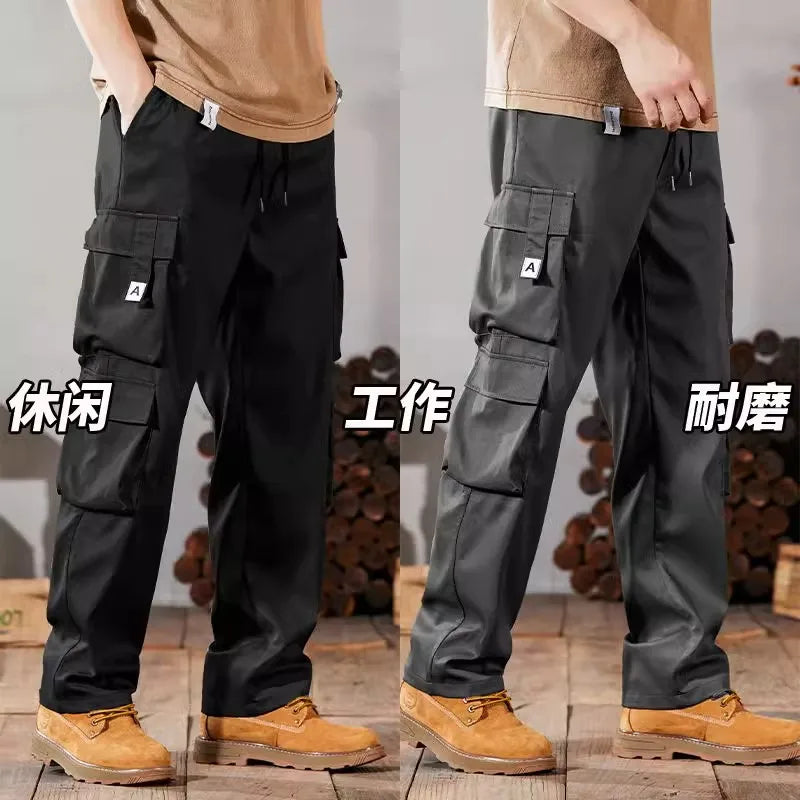Pantalones de trabajo para hombre de talla grande, modelo 2024, conjunto casual resistente y duradero para la construcción, ideales para el verano. Con puños ajustables.