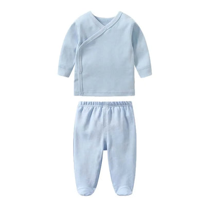 Conjunto de ropa para bebé, niño y niña, camiseta de manga larga de algodón con botones abiertos, pantalones de color liso, conjuntos de primavera para bebé.