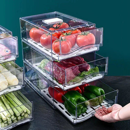 Caja de almacenamiento para refrigerador de cocina, cajón de mantenimiento fresco, grado alimenticio, huevos y carne, acabado co