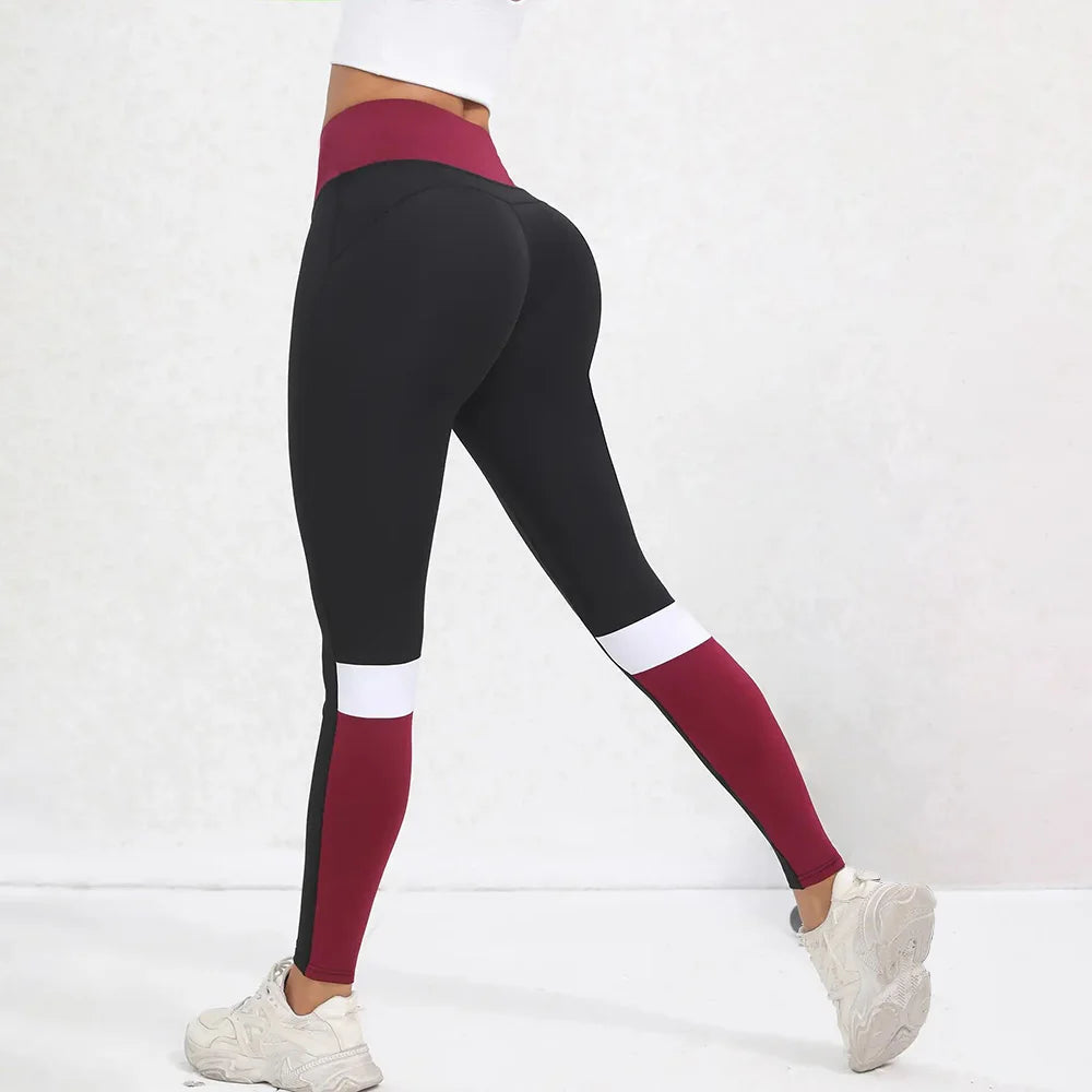 Leggings de yoga de cintura alta con bloques de color para mujer, leggings de entrenamiento con control de abdomen para mujer