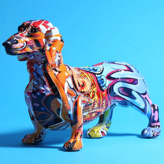 Perro salchicha colorido pintado, decoración creativa y moderna para el hogar, adornos para sala de estar, gabinete de vinos, decoración de oficina, manualidades de escritorio