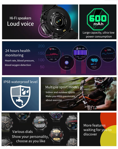 Reloj inteligente LIGE con batería grande de 600 mAh para hombre, reloj inteligente deportivo resistente al agua con llamadas Bluetooth y pantalla AMOLED.