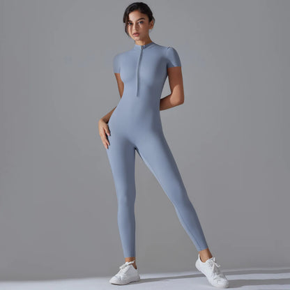 Women Zipper Bodysuits Fitness Sports Bodysuit Yoga Suit Breathable Quick Drying Sports Yoga Clothing Women Gym Push Up Workout