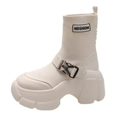 Botines de plataforma alta de 8 cm para mujer, botas cortas con suela gruesa y suela gruesa, antideslizantes, para motocicleta, para otoño
