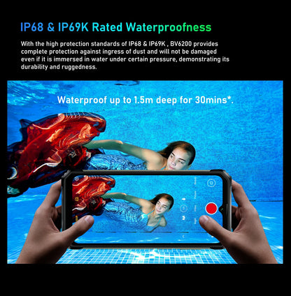Teléfono resistente Blackview BV6200 con pantalla IPS HD+ de 6,56 pulgadas, batería de 13000 mAh, 8 GB (4+4) de RAM, 64 GB de almacenamiento, cámara de 13 MP, GPS, Android 13 y certificación IP68/IP69K.
