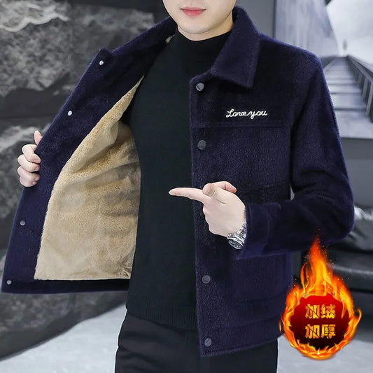 Chaqueta informal gruesa y moderna de invierno 2024 para hombre, con forro polar, estilo coreano, juvenil, elegante y versátil.