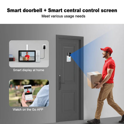 Sistema de timbre Srihome con pantalla HD de 4 MP y 5 pulgadas, monitoreo remoto por teléfono, videoportero de 5000 mAh, visión nocturna, timbre inalámbrico inteligente