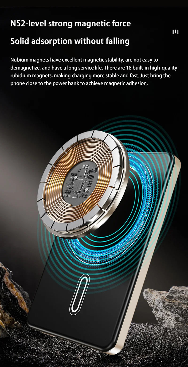 Batería externa magnética portátil Lenovo de 500.000 mAh, inalámbrica, PD22,5 W, carga rápida, compatible con Magsafe para iPhone y Samsung.