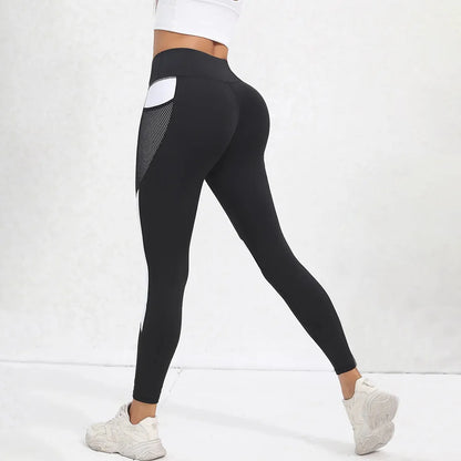 Leggings de yoga de cintura alta con bloques de color para mujer, leggings de entrenamiento con control de abdomen para mujer