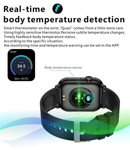 Nuevo reloj inteligente AMOLED para mujer, para hombre, con control de temperatura corporal, deportivo, fitness, resistente al agua, Bluetooth, llamadas, reloj inteligente digital para mujer.