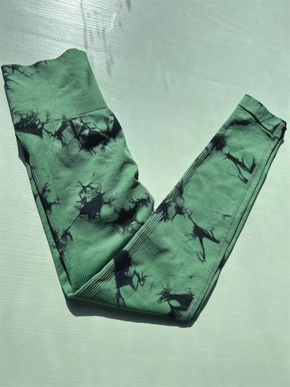 All Seasons Women's Tie Dye Print High Waist Sports Leggings, Breathable Wide Waistband Seamless Skinny Pants for Gym Workout