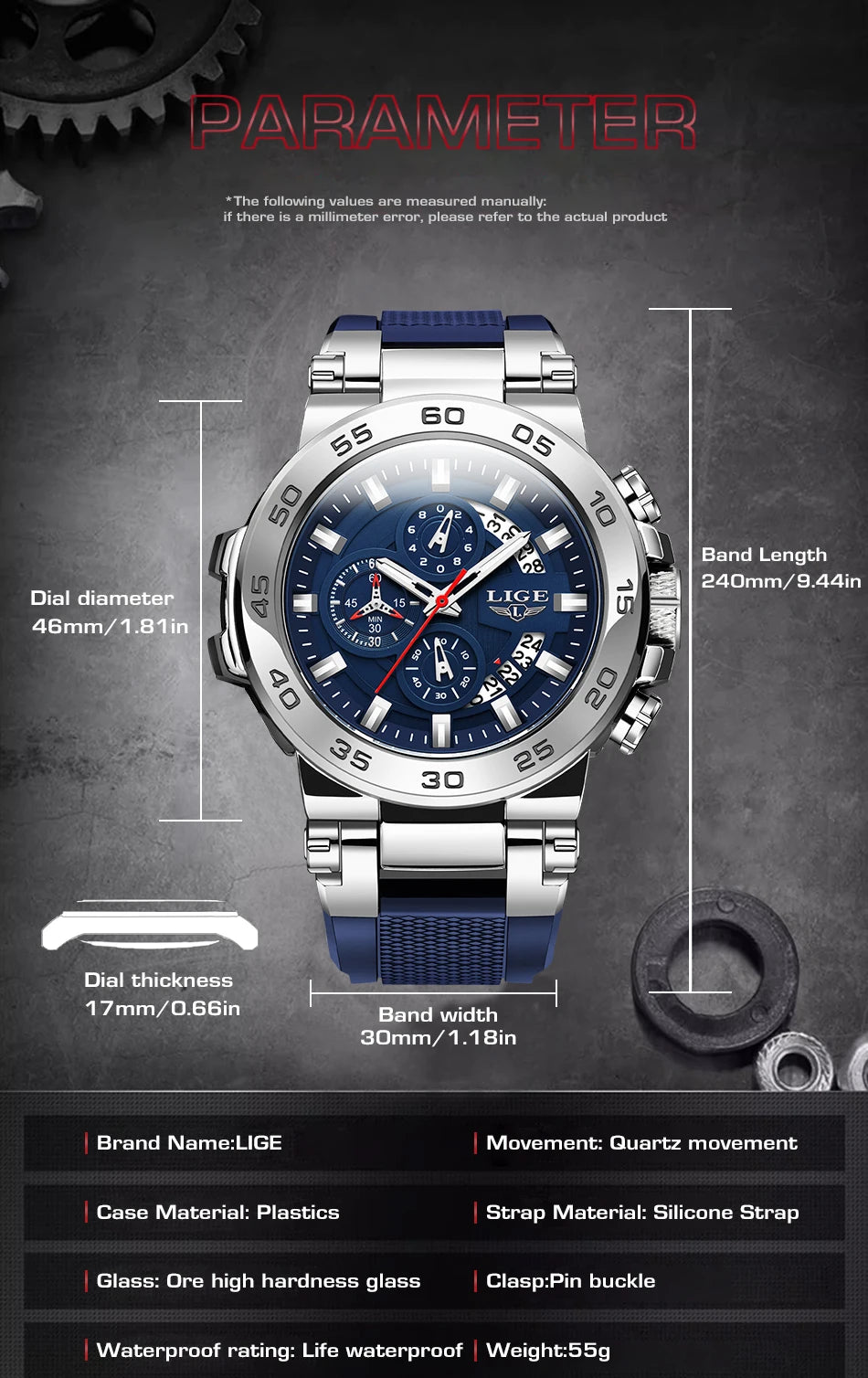 Relojes LIGE 2025 para hombre, nuevos, a la moda, con correa de silicona, sencillos, deportivos, militares, con fecha, resistentes al agua 50M, de cuarzo, para caballero, reloj + caja.