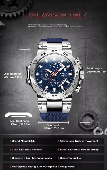 Relojes LIGE 2025 para hombre, nuevos, a la moda, con correa de silicona, sencillos, deportivos, militares, con fecha, resistentes al agua 50M, de cuarzo, para caballero, reloj + caja.