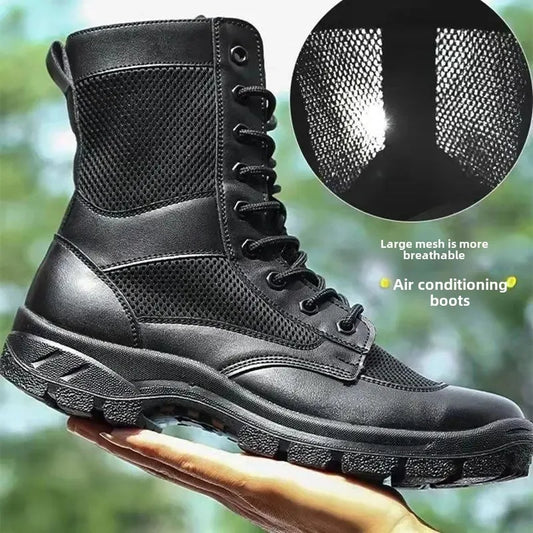 Botas Martin finas de verano para hombre, botas de trabajo de malla transpirable de caña alta, zapatos de seguridad para escalada de montaña, ligeras y cómodas