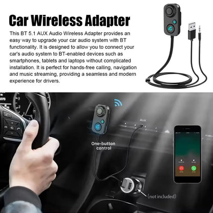 Receptor inalámbrico Bluetooth 5.1 con adaptador de audio auxiliar de 3,5 mm, mini dispositivo manos libres para altavoces de coche y auriculares.