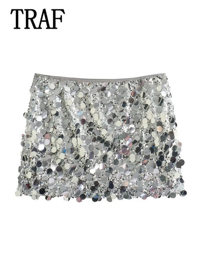 Minifalda sexy con lentejuelas, ropa sexy para mujer, estilo Y2k, metalizado plateado, ropa de calle, falda femenina, faldas de moda, falda