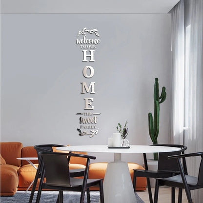 Pegatina de pared con espejo 3D con logotipo familiar para el hogar, decoración de entrada, sala de estar, dormitorio, fondo de pared, bricolaje