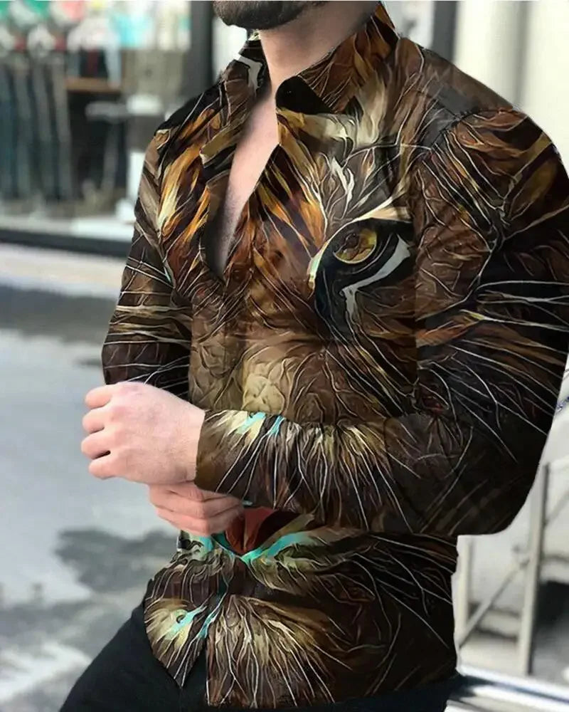 Camisa de lujo para hombre, estilo social, con botones en la solapa, estampado irregular, cárdigan de manga larga, camisa de baile de club, camisa urbana para hombre