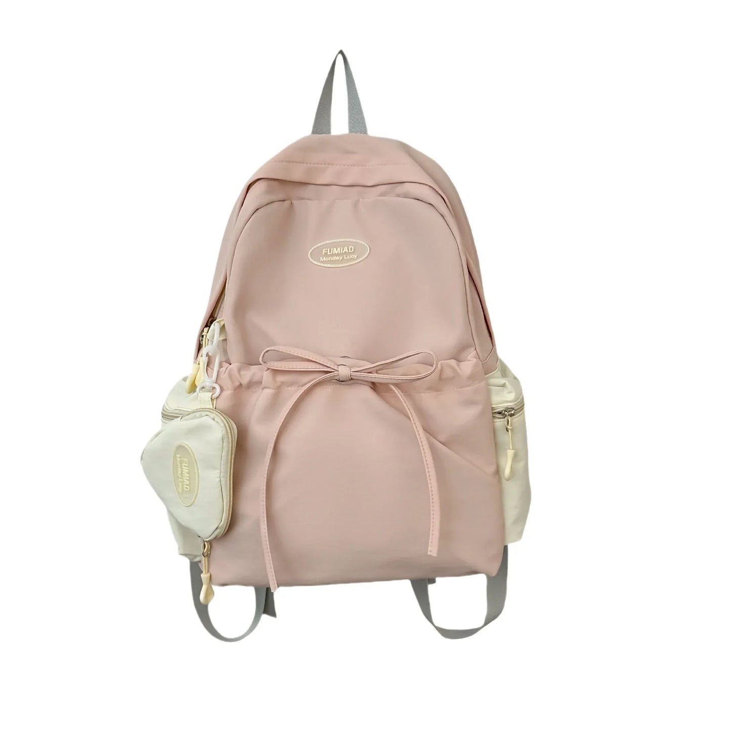 Bonita mochila escolar de nailon con doble hombro para niña, capacidad de 20 a 35 litros, forro de polietileno, correa curva, diseño de color liso.