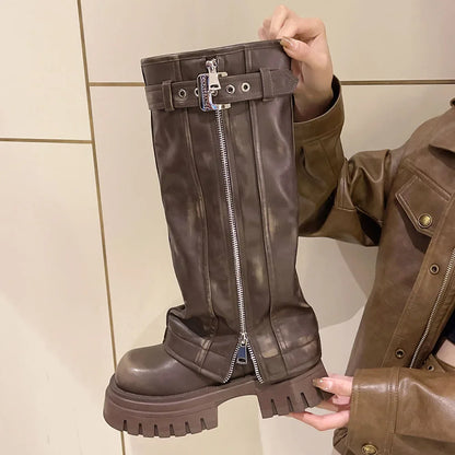 Botas de media caña para mujer de la marca Desinger Knight, con plataforma de tacón alto grueso, estilo punk, estilo motociclista, estilo gótico, para la calle.