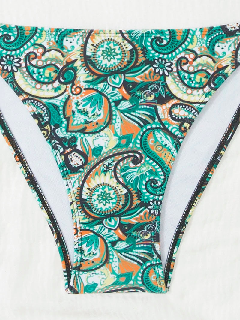 Traje de baño para mujer 2025, traje de baño de dos piezas con cuello halter, conjunto de bikini para mujer, ropa de playa de verano, traje de baño con cordón ajustable, tanga, copa triangular