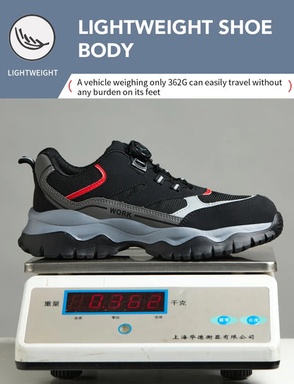 Zapatillas ligeras y transpirables con punta de acero para hombre, calzado de seguridad con protección antigolpes y antiperforación, con botones giratorios.