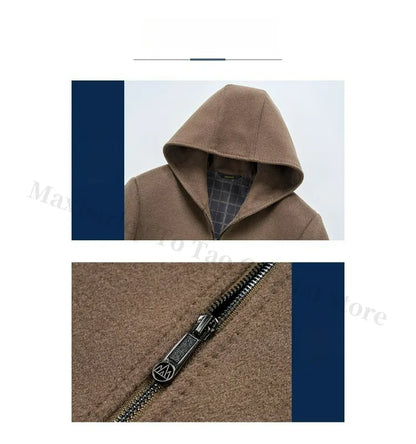 Chaqueta de lana para hombre Maxbarley con capucha, ideal para actividades al aire libre, trabajo, cortavientos, cálida, con forro desmontable de alta calidad y muy cómoda. Abrigo de lana ligero para invierno.