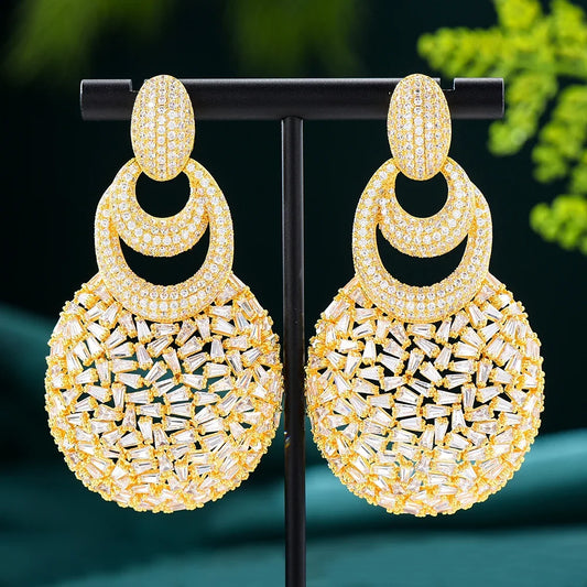 GODKI Nuevos y lujosos pendientes redondos colgantes para mujer, para bodas, fiestas, pendientes dorados huecos de Dubái, joyería de moda de alta calidad