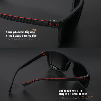 Gafas de sol polarizadas con montura cuadrada, bisagras de resorte de alta calidad, lentes con revestimiento multicolor para vacaciones, conducción, pesca y protección UV.