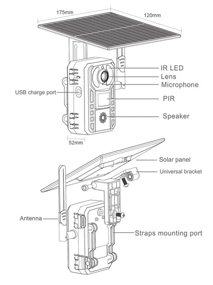 Cámara de rastreo 4G LTE con energía solar, 4MP, PIR, visión nocturna activada por movimiento, inalámbrica, celular, para caza de fauna silvestre Ucon