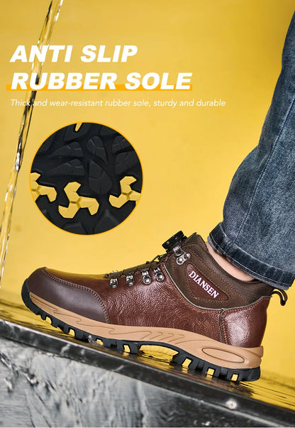 Zapatos de seguridad para hombre con botón giratorio, puntera de acero, zapatillas de trabajo indestructibles, botas de trabajo a prueba de perforaciones, calzado para hombre.