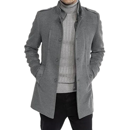 Nueva moda masculina: elegante cortavientos de otoño/invierno, abrigo de lana con doble cuello, chaquetas de lana para hombre de mediana edad, estilo ejecutivo.