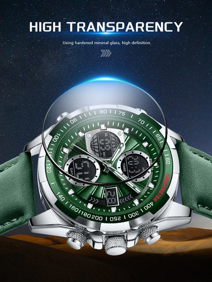 FOXBOX - Reloj de lujo para hombre, de marca superior, con alarma LED, de cuarzo, de cuero, resistente al agua, luminoso