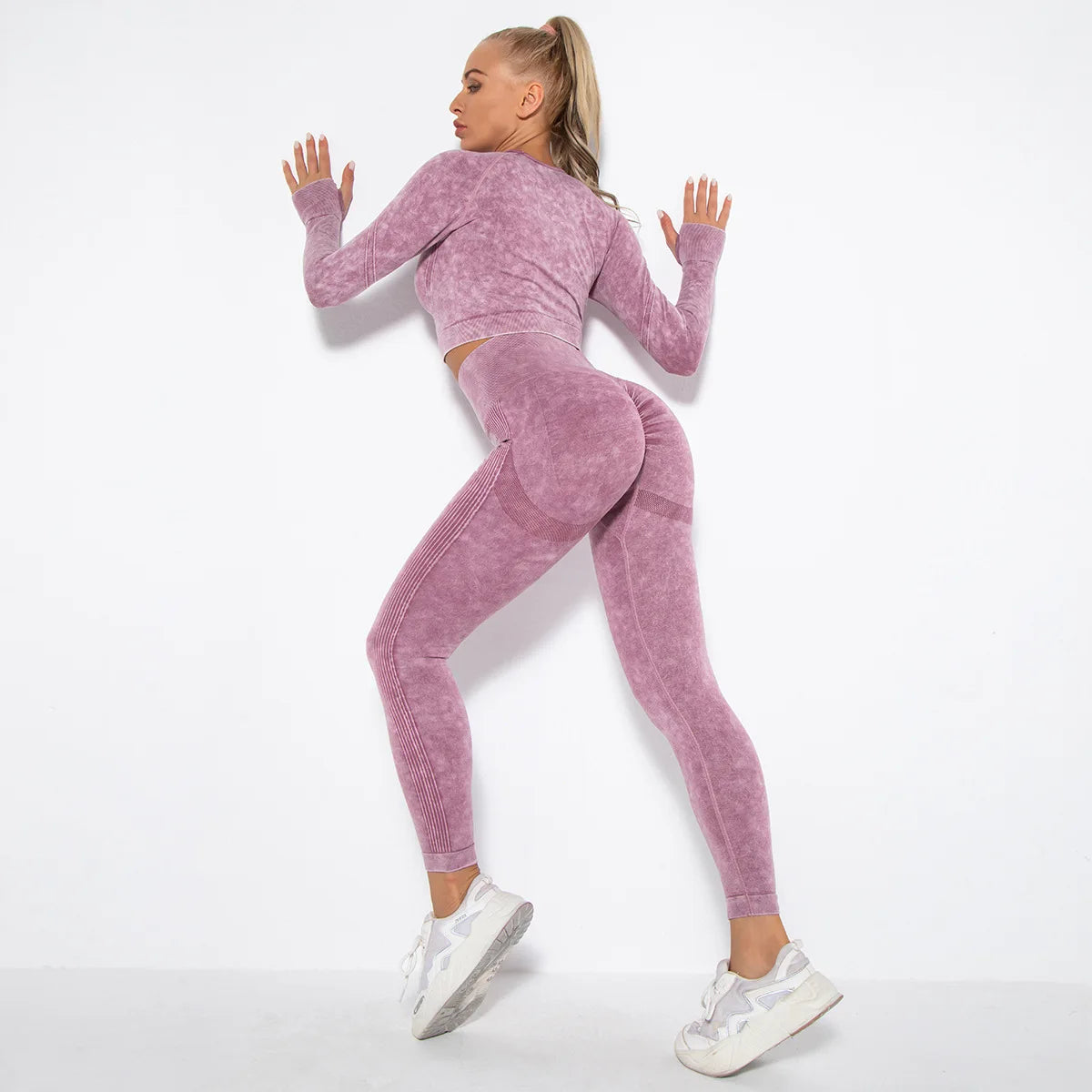 Conjunto de gimnasio con top corto sin costuras para mujer, conjunto de entrenamiento de yoga, ropa deportiva, leggings push up, chándal