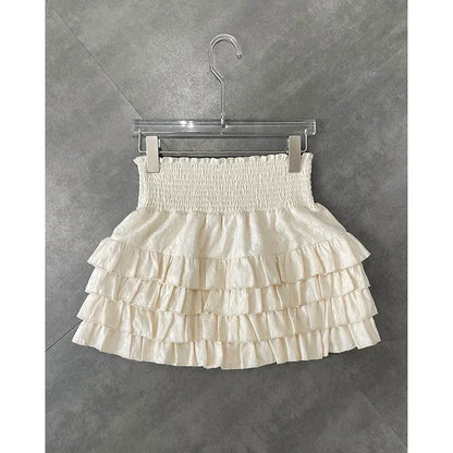 Minifaldas con volantes para mujer, estilo kawaii, de cintura alta, con encaje, estilo coreano, color negro, para verano